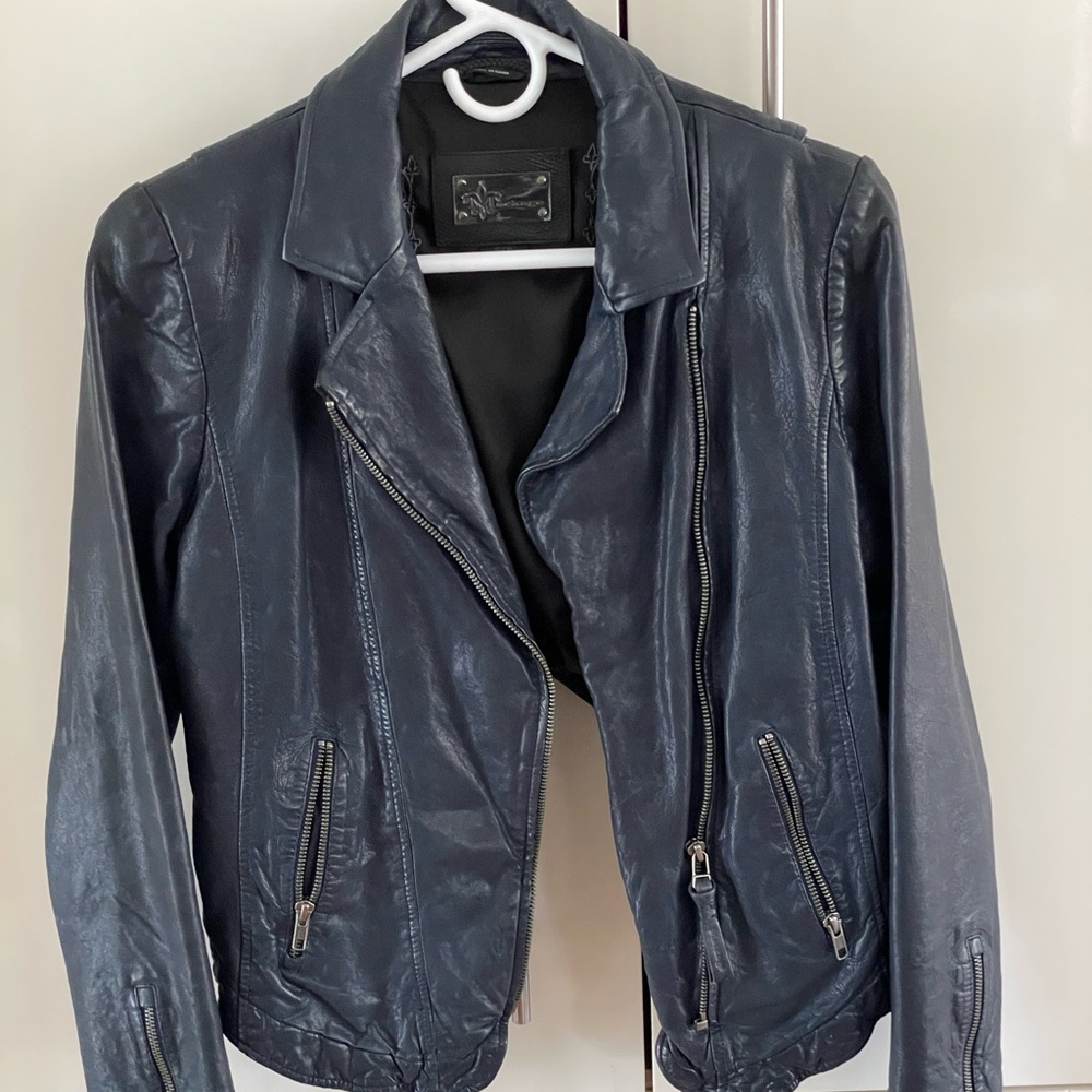 Mackage Navy Leather Jacket Size Small